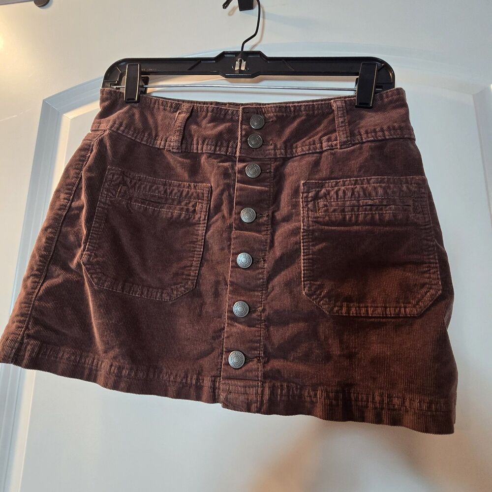 We The Free People Sz 27 Joanie Cord Mini Skirt Brown Low Rise Coquette Boho